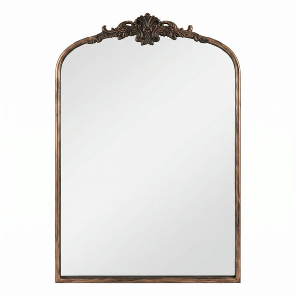 English Elm 24''X36 Ornate Arched Wall Mirror Baroque Scrollwork Carved Resin Frame Bedroom Decor Black+Gold W2263P531300