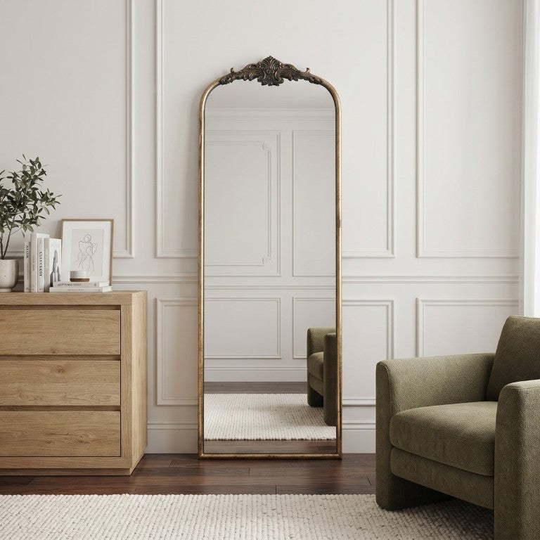 English Elm Vintage Arched Full Length Mirror Baroque Rococo Frame Bedroom Entryway Decor W2263P531304