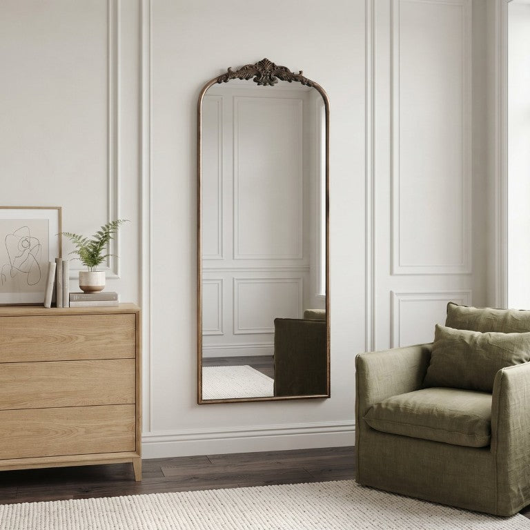 English Elm Vintage Arched Full Length Mirror Baroque Rococo Frame Bedroom Entryway Decor W2263P531304