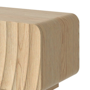 English Elm 58''Tv Console Spiral Wave Relief Cabinet with 2 Drawers Mid-Century Natural Finish W2263P535569