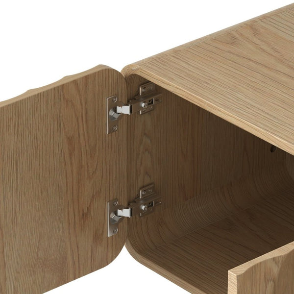 English Elm 58''Tv Console Spiral Wave Relief Cabinet with 2 Drawers Mid-Century Natural Finish W2263P535569
