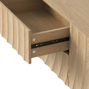 English Elm 58''Tv Console Spiral Wave Relief Cabinet with 2 Drawers Mid-Century Natural Finish W2263P535569