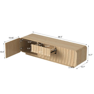 English Elm 58''Tv Console Spiral Wave Relief Cabinet with 2 Drawers Mid-Century Natural Finish W2263P535569