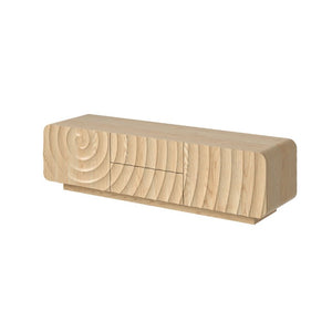 English Elm 58''Tv Console Spiral Wave Relief Cabinet with 2 Drawers Mid-Century Natural Finish W2263P535569