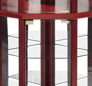 English Elm Glass Corner Curio Cabinet Lighted Cherry Finish Traditional Carved Display Shelves W2275P177191