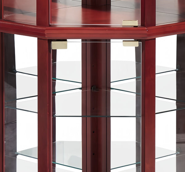 English Elm Glass Corner Curio Cabinet Lighted Cherry Finish Traditional Carved Display Shelves W2275P177191