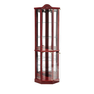 English Elm Glass Corner Curio Cabinet Lighted Cherry Finish Traditional Carved Display Shelves W2275P177191