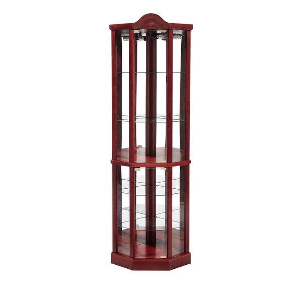 English Elm Glass Corner Curio Cabinet Lighted Cherry Finish Traditional Carved Display Shelves W2275P177191