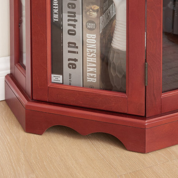 English Elm Curio Corner Cabinet Lighted Tempered Glass Shelves Cherry Finish Traditional Display W2275P178901
