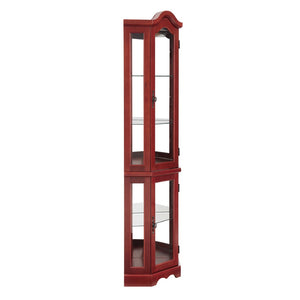 English Elm Curio Corner Cabinet Lighted Tempered Glass Shelves Cherry Finish Traditional Display W2275P178901