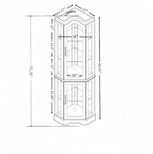 English Elm Curio Corner Cabinet Lighted Tempered Glass Shelves Cherry Finish Traditional Display W2275P178901