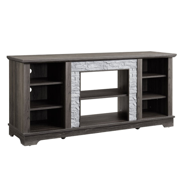 English Elm Mantel Faux Stone Surround TV Console with Open Shelving for Living Room or Den Grey W2275P389688