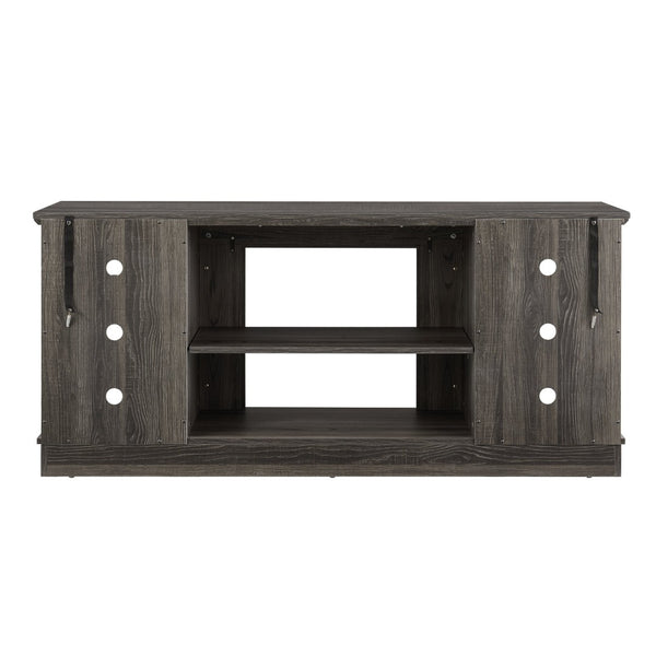 English Elm Mantel Faux Stone Surround TV Console with Open Shelving for Living Room or Den Grey W2275P389688