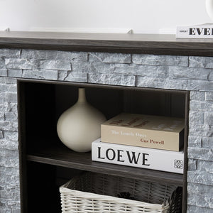 English Elm Mantel Faux Stone Surround TV Console with Open Shelving for Living Room or Den Grey W2275P389688