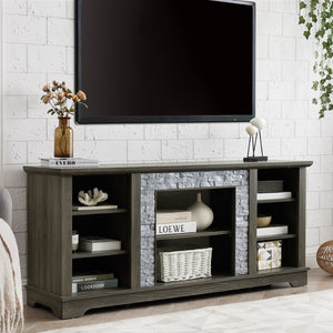 English Elm Mantel Faux Stone Surround TV Console with Open Shelving for Living Room or Den Grey W2275P389688