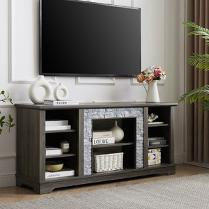 English Elm Mantel Faux Stone Surround TV Console with Open Shelving for Living Room or Den Grey W2275P389688