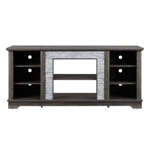 English Elm Mantel Faux Stone Surround TV Console with Open Shelving for Living Room or Den Grey W2275P389688