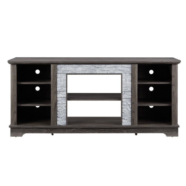 English Elm Mantel Faux Stone Surround TV Console with Open Shelving for Living Room or Den Grey W2275P389688