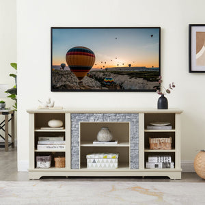 English Elm Mantel Faux Stone Surround TV Console with Open Shelving for Living Room or Den White W2275P389690