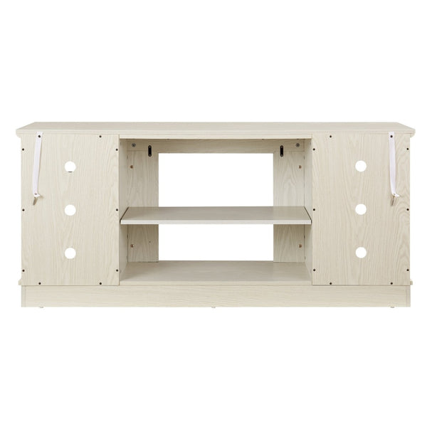 English Elm Mantel Faux Stone Surround TV Console with Open Shelving for Living Room or Den White W2275P389690