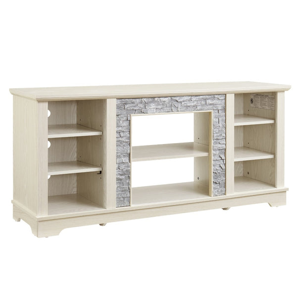 English Elm Mantel Faux Stone Surround TV Console with Open Shelving for Living Room or Den White W2275P389690