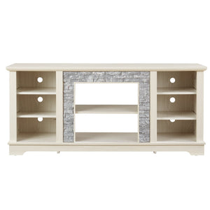 English Elm Mantel Faux Stone Surround TV Console with Open Shelving for Living Room or Den White W2275P389690