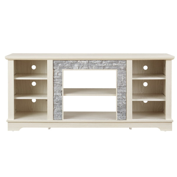English Elm Mantel Faux Stone Surround TV Console with Open Shelving for Living Room or Den White W2275P389690