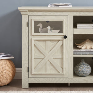 English Elm 2 Door Farmhouse TV Stand with Half Glass Barn Panels White Console Fits 65 Inch W2275P389691