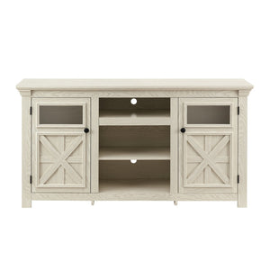 English Elm 2 Door Farmhouse TV Stand with Half Glass Barn Panels White Console Fits 65 Inch W2275P389691
