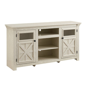 English Elm 2 Door Farmhouse TV Stand with Half Glass Barn Panels White Console Fits 65 Inch W2275P389691