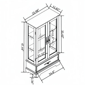 English Elm Lighted Glass Curio Cabinet with LED Interior Mirror Back and Oak Vintage Display W2275P389704
