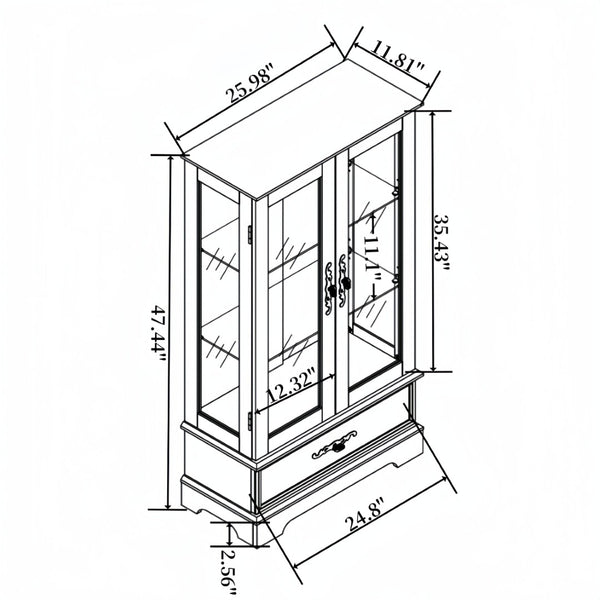 English Elm Lighted Glass Curio Cabinet with LED Interior Mirror Back and Oak Vintage Display W2275P389704