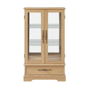 English Elm Lighted Glass Curio Cabinet with LED Interior Mirror Back and Oak Vintage Display W2275P389704