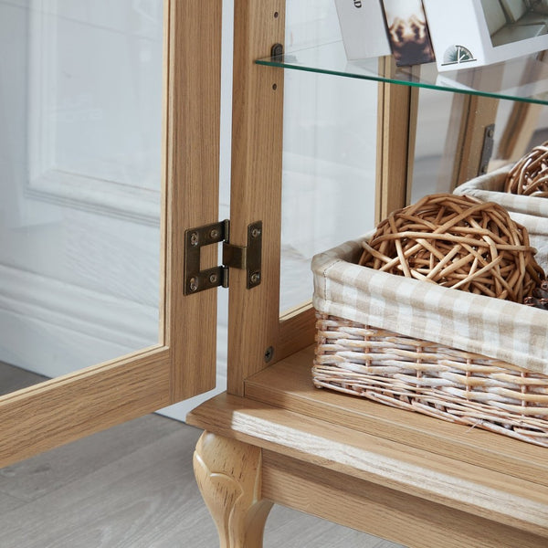 English Elm Elegant Oak Curio Cabinet with LED Lighting Mirrored Interior and Tempered Glass Shelves W2275P389706