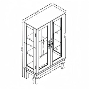 English Elm Elegant Oak Curio Cabinet with LED Lighting Mirrored Interior and Tempered Glass Shelves W2275P389706