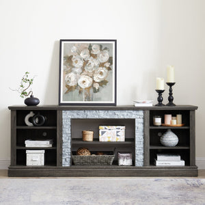 English Elm Large Faux Stone Surround Media Console with Adjustable Storage for 75 Inch TVs W2275P389708