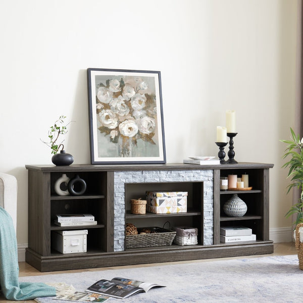 English Elm Large Faux Stone Surround Media Console with Adjustable Storage for 75 Inch TVs W2275P389708