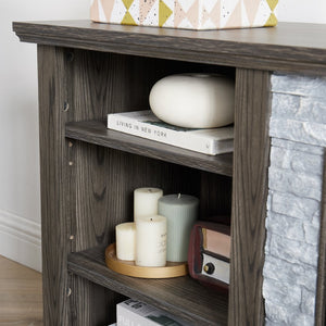 English Elm Large Faux Stone Surround Media Console with Adjustable Storage for 75 Inch TVs W2275P389708