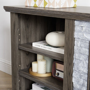 English Elm Large Faux Stone Surround Media Console with Adjustable Storage for 75 Inch TVs W2275P389708
