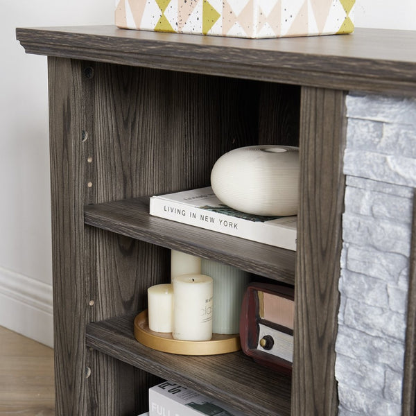 English Elm Large Faux Stone Surround Media Console with Adjustable Storage for 75 Inch TVs W2275P389708