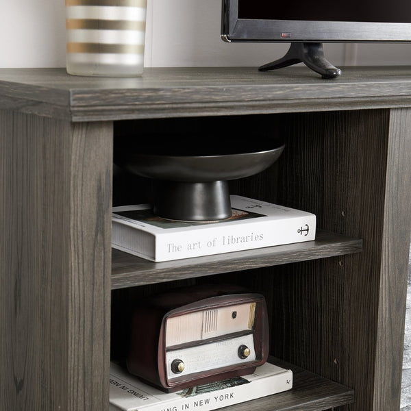 English Elm Large Faux Stone Surround Media Console with Adjustable Storage for 75 Inch TVs W2275P389708