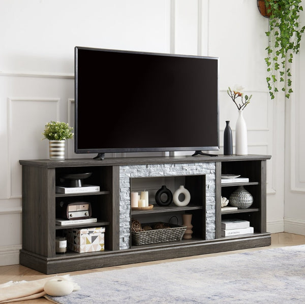 English Elm Large Faux Stone Surround Media Console with Adjustable Storage for 75 Inch TVs W2275P389708