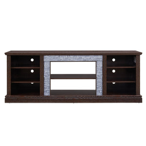 English Elm Large Faux Stone Media Console with Cabinet Open Shelving Cherry Warm Finish W2275P389709