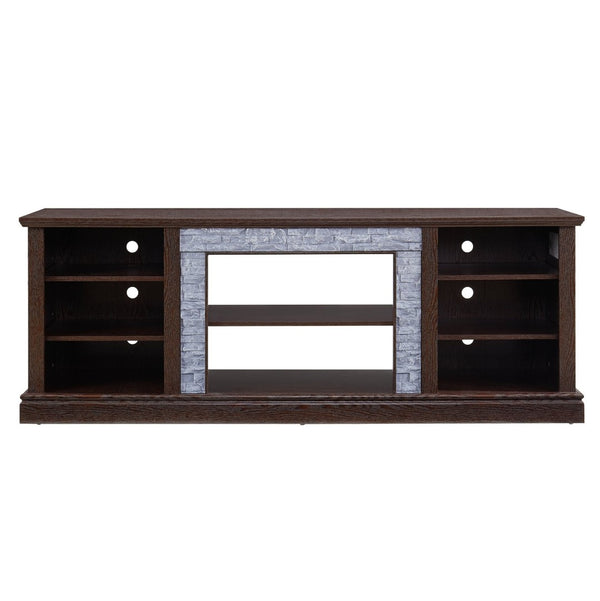 English Elm Large Faux Stone Media Console with Cabinet Open Shelving Cherry Warm Finish W2275P389709