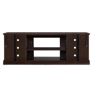 English Elm Large Faux Stone Media Console with Cabinet Open Shelving Cherry Warm Finish W2275P389709