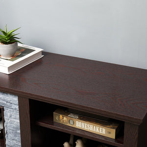 English Elm Large Faux Stone Media Console with Cabinet Open Shelving Cherry Warm Finish W2275P389709