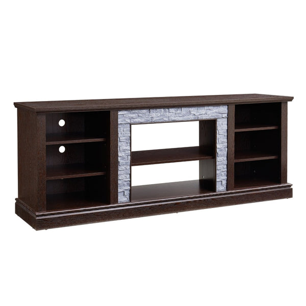 English Elm Large Faux Stone Media Console with Cabinet Open Shelving Cherry Warm Finish W2275P389709