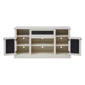 English Elm Embossed Farmhouse Media Console with Sliding Doors Open Shelving and Cable Management White W2275P389922