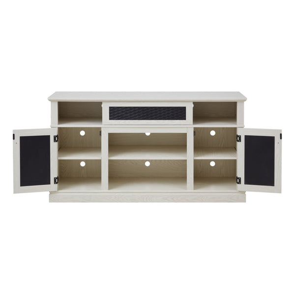 English Elm Embossed Farmhouse Media Console with Sliding Doors Open Shelving and Cable Management White W2275P389922