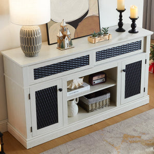 English Elm Embossed Farmhouse Media Console with Sliding Doors Open Shelving and Cable Management White W2275P389922